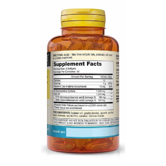 Жирные кислоты Mason Natural Глюкозамин и Рыбий жир, Glucosamine & Fish Oil, 90 гелевых (MAV14149) изображение 2