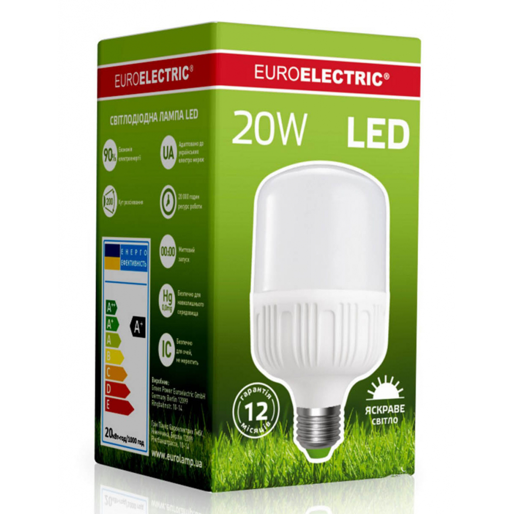 Лампочка EUROELECTRIC Plastic 20W E27 4000K 220V (LED-HP-20274(P)) изображение 2