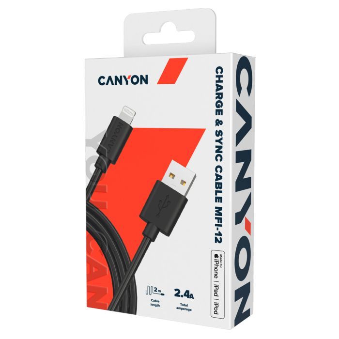 Дата кабель USB 2.0 AM to Lightning 1.0m MFI black Canyon (CNS-MFIC12B) изображение 2