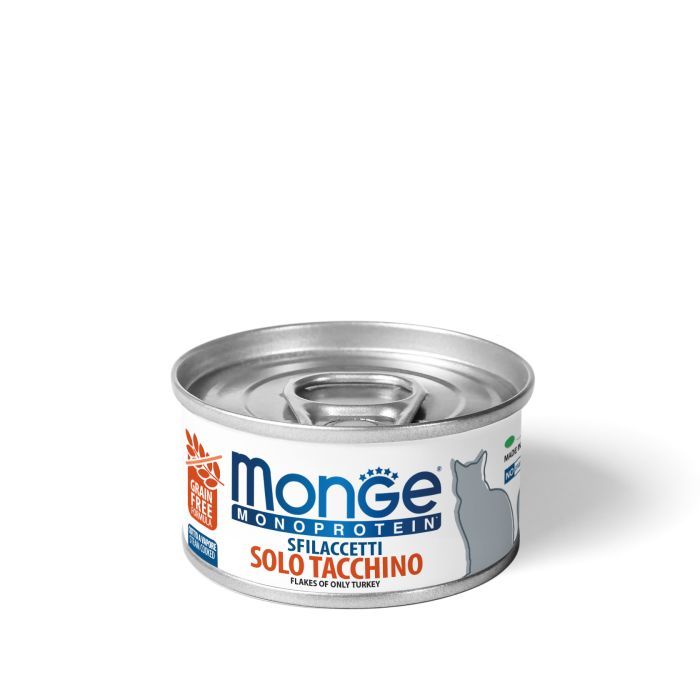 Консервы для кошек Monge Cat Monoprotein мясные хлопья из индейки 80 г (8009470007153)