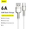 Дата кабель USB 3.1 AM to USB-C 2.0m 6.0A 66W Cafule Series Metal White Baseus (CAKF000202) изображение 3