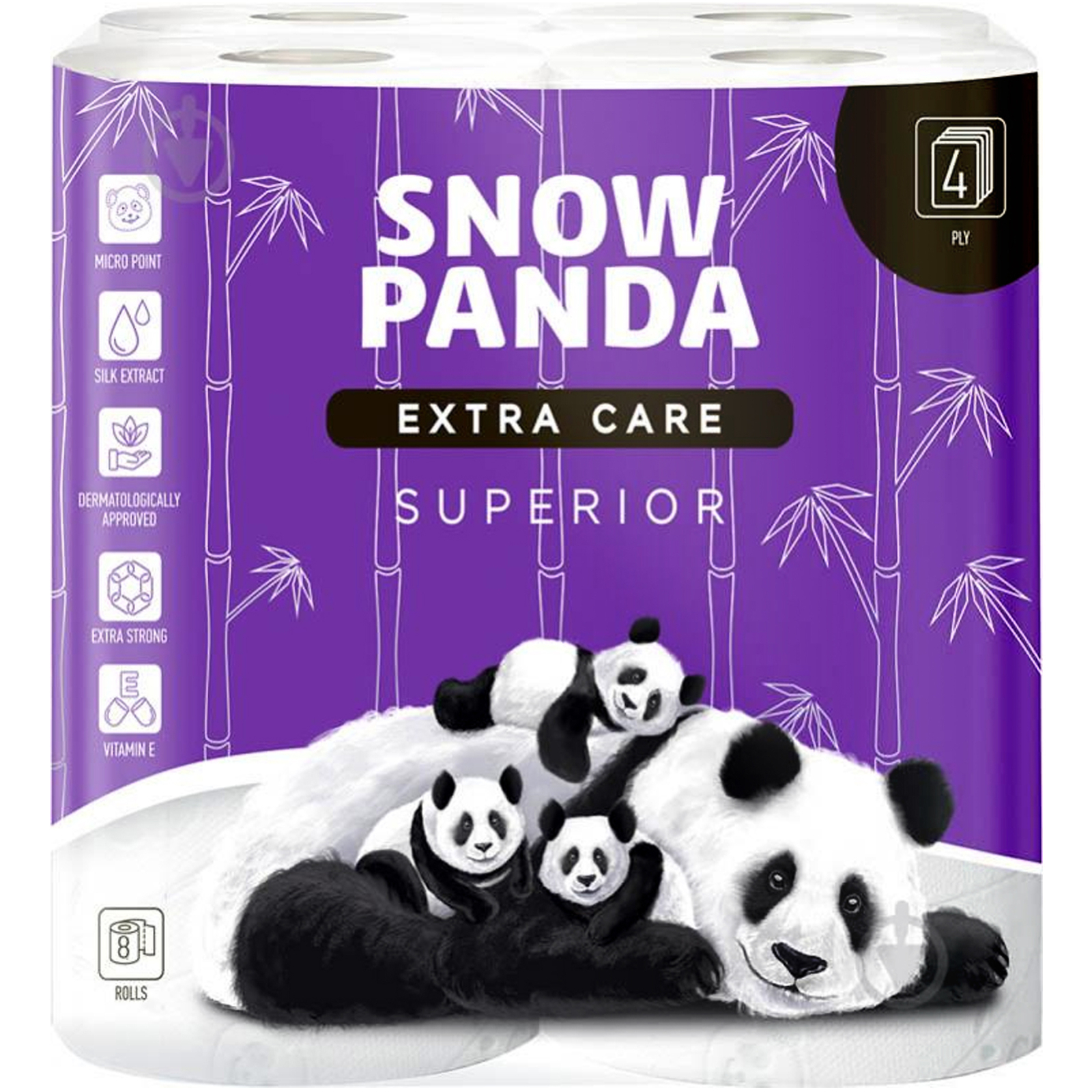 Туалетная бумага Сніжна Панда Extra Care Superior 4 слоя 8 рулонов (4820183970633)