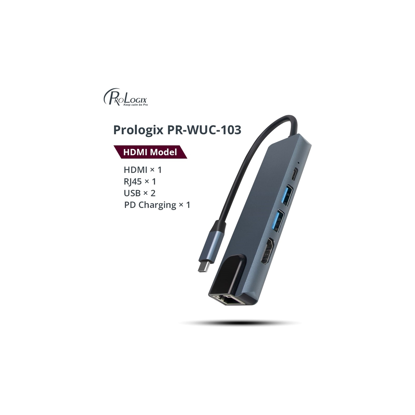 Концентратор Prologix USB3.1 Type C to HDMI+2*USB3.0+USB C PD+Lan (PR-WUC-103B) зображення 2