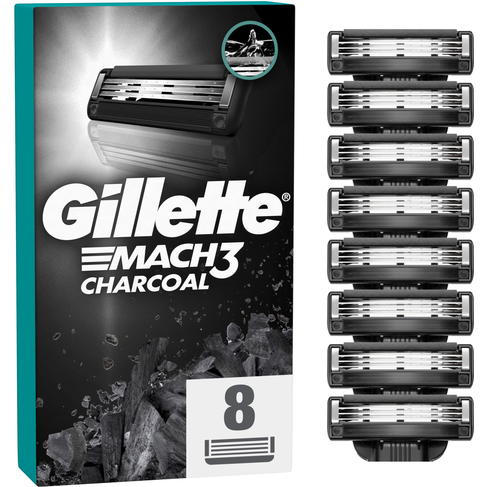 Змінні касети Gillette Mach3 Charcoal Деревне вугілля 2 шт. (8700216062664)