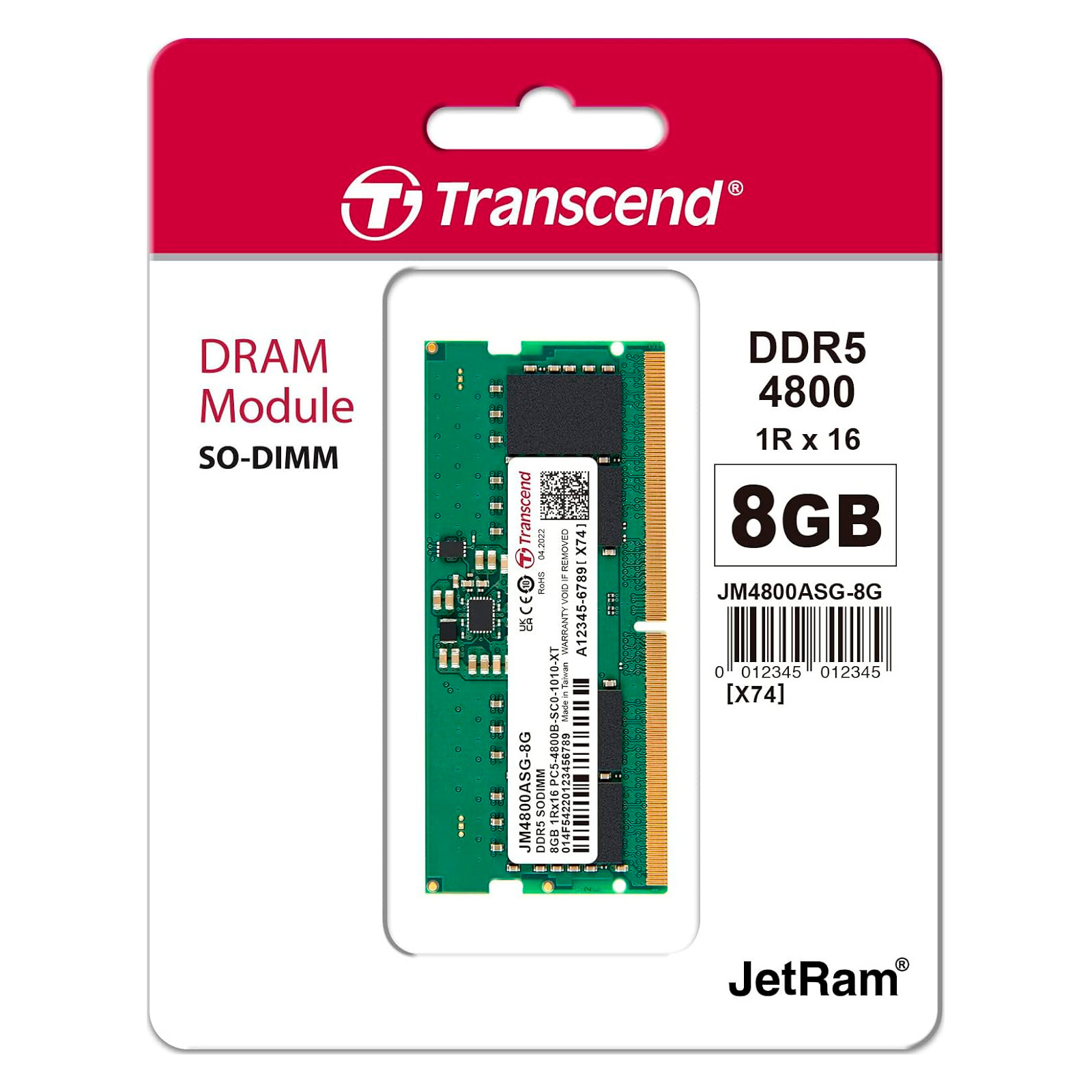 Модуль памяти для ноутбука SoDIMM DDR5 8GB 4800 MHz JetRam Transcend (JM4800ASG-8G) изображение 2