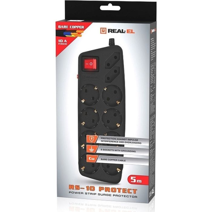 Сетевой фильтр питания REAL-EL REAL-EL RS-10 Protect, 5m, black (EL122300040) изображение 8