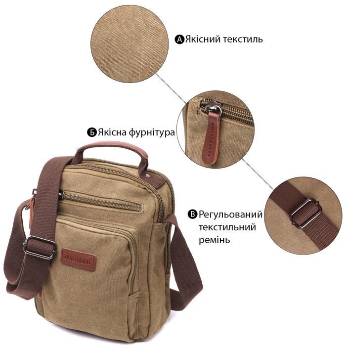 Сумка Vintage Вертикальна з текстилю Оливкова (22238) зображення 4