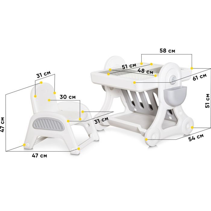 Дитячий стіл Mealux комплект Robin стіл + стілець (KD-F051 White / Grey) зображення 3