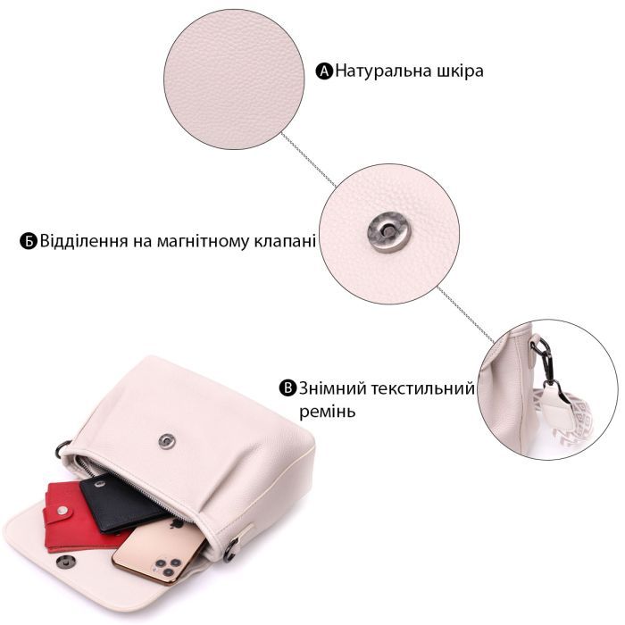 Сумка Vintage Из натуральной кожи Белая (22331) изображение 4