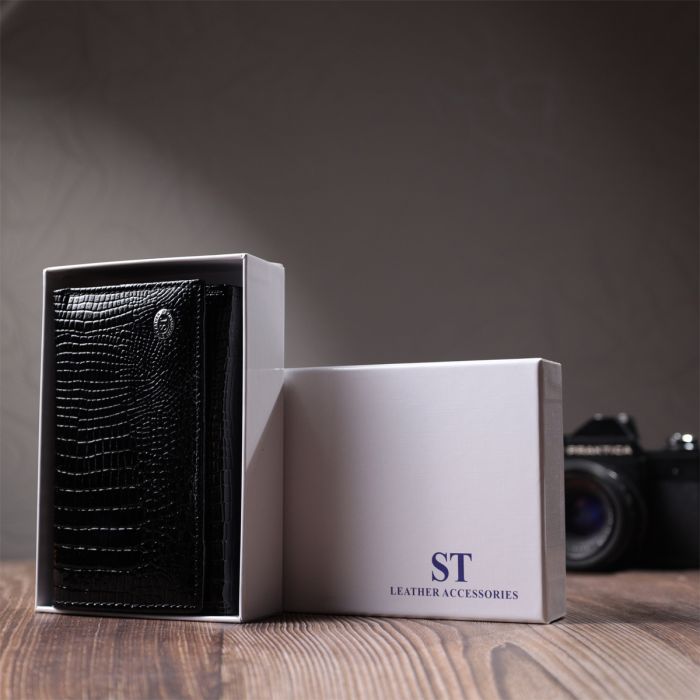 Кошелек ST Leather В три сложения из натуральной кожи Черный (22707) изображение 11