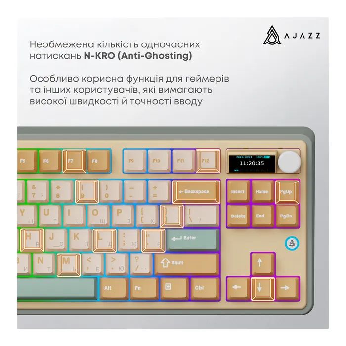 Клавиатура Ajazz AK870 Jasmine Switch Yellow RGB USB/Wireless/Bluetooth UA Brown (AK870-JS-YWG) изображение 10
