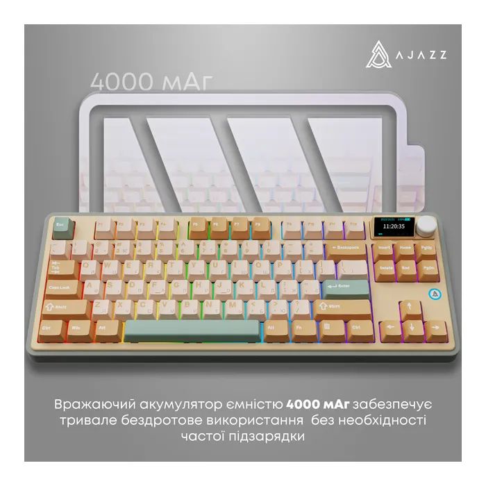 Клавиатура Ajazz AK870 Jasmine Switch Yellow RGB USB/Wireless/Bluetooth UA Brown (AK870-JS-YWG) изображение 9