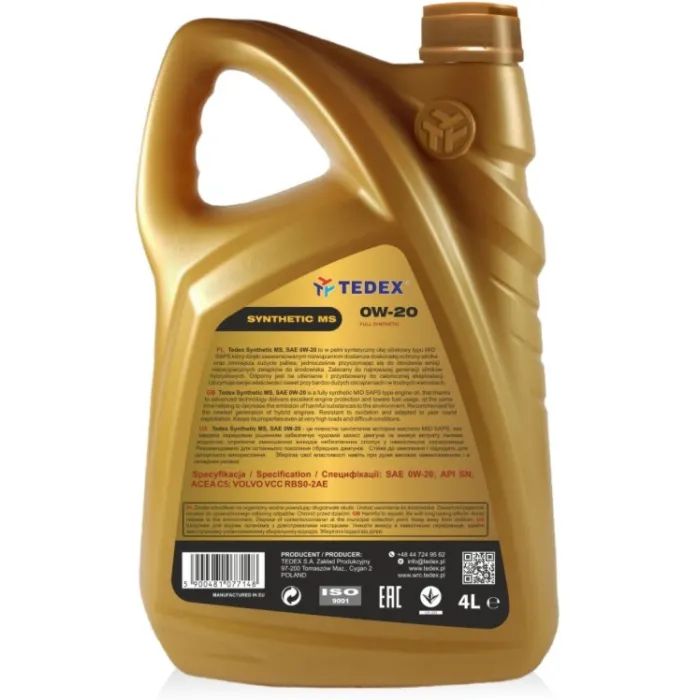 Моторное масло TEDEX SYNTHETIC (MS) MOTOR OIL 0W20 - 4л изображение 2
