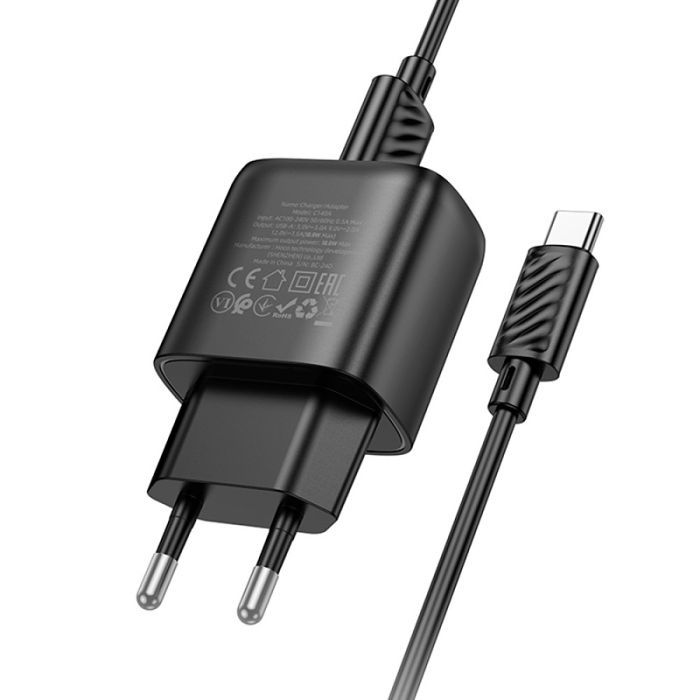Зарядний пристрій HOCO C140A Smart USB QC3.0 + cable USB to USB-C Black (6942007627825) зображення 4