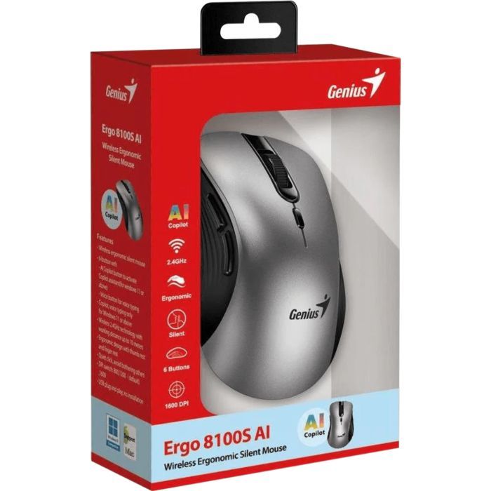 Мышка Genius Ergo 8100S AI Silent Wireless Grey (31030040404) изображение 6