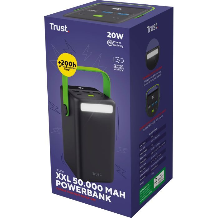 Батарея универсальная Trust 50000mAh Redoh XXL, 3хUSB-A/USB-C, 20W, black (25196_TRUST) изображение 10