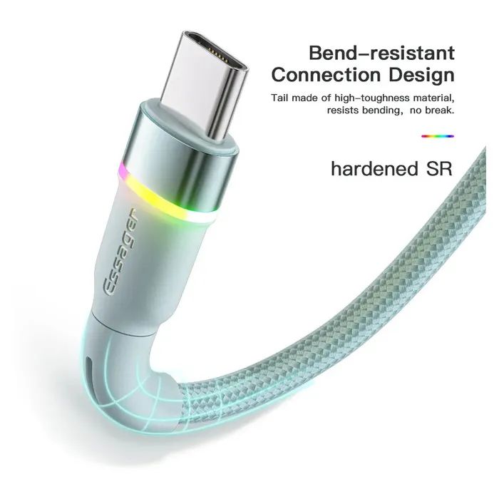Дата кабель USB 2.0 AM to USB-C 1.0m 3A LED blue Essager (EXCT-XCD03) изображение 3