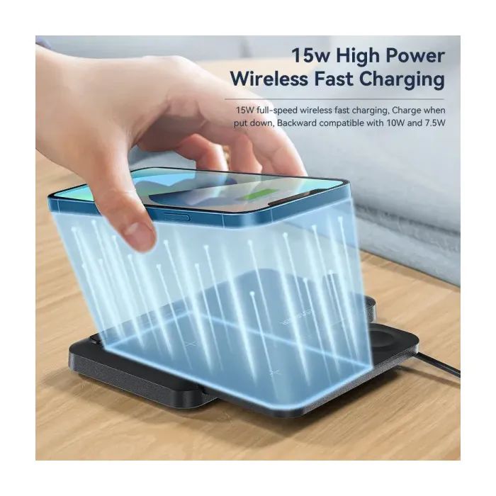 Зарядное устройство Essager 4-in-1 wireless charger 15W foldable desktop black (EWXZM-JC01-Z) изображение 8