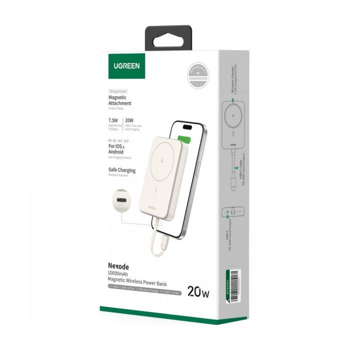 Батарея универсальная Ugreen 10000mAh 20W Magnetic Wireless Build-in USB-C Cable (PB760) (35341B) изображение 4