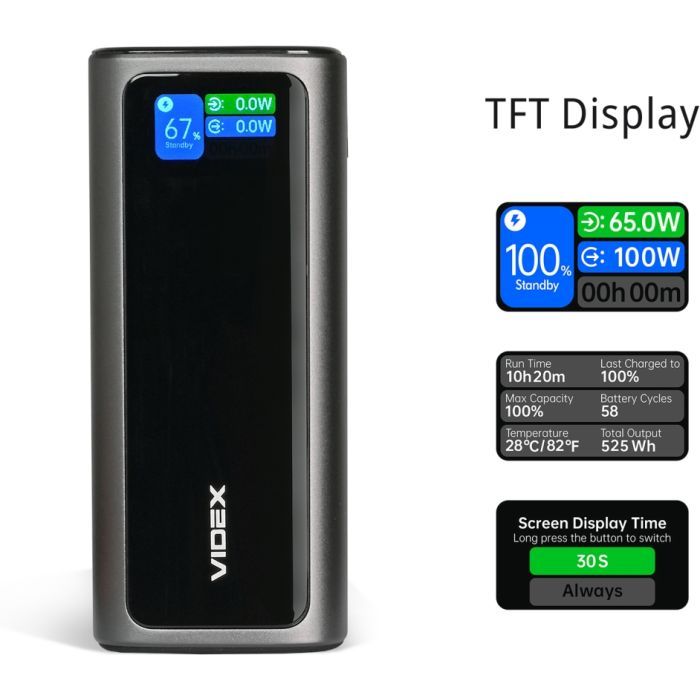 Батарея універсальна Videx 20000mAh 130W PD/100W TFT LCD Display (VPB-350-G) зображення 11