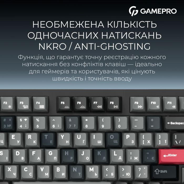 Клавиатура GamePro Asgard Drakkar Keychron Super Red Switch Wireless/Bluetooth/USB UA Black (MK305BK) изображение 17