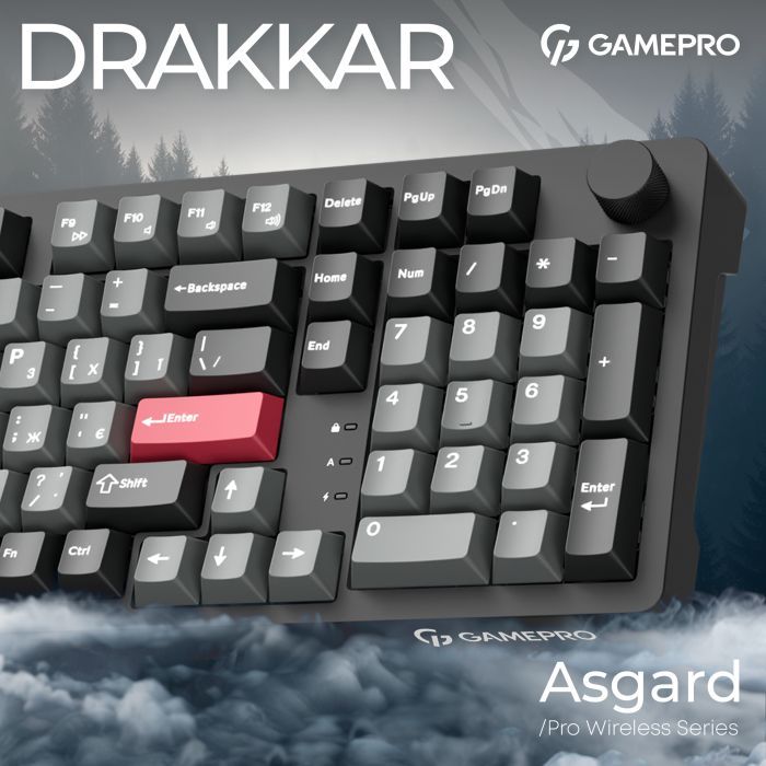 Клавиатура GamePro Asgard Drakkar Keychron Super Red Switch Wireless/Bluetooth/USB UA Black (MK305BK) изображение 6