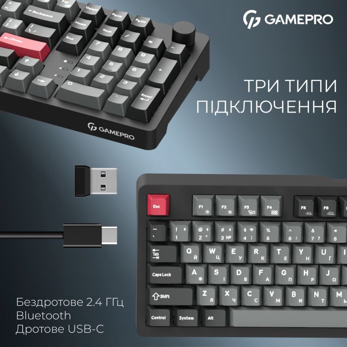 Клавиатура GamePro Asgard Drakkar Keychron Super Red Switch Wireless/Bluetooth/USB UA Black (MK305BK) изображение 7
