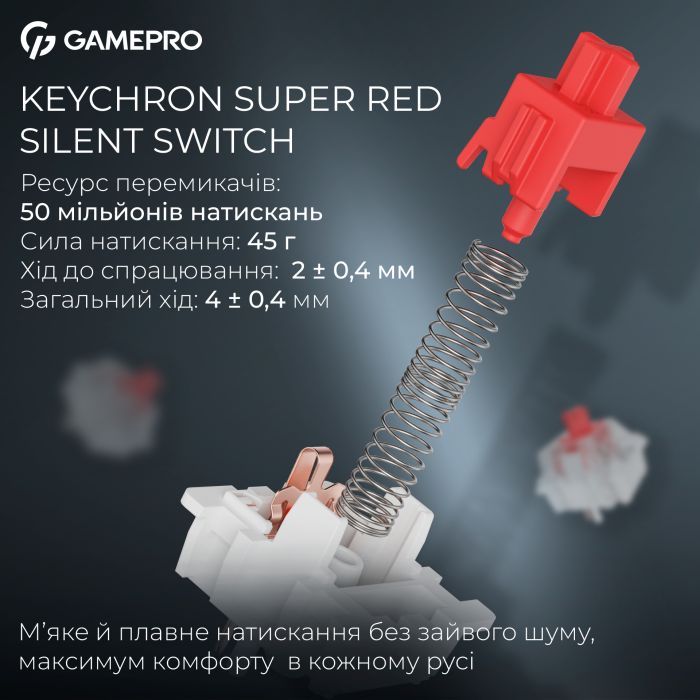 Клавиатура GamePro Asgard Drakkar Keychron Super Red Switch Wireless/Bluetooth/USB UA Black (MK305BK) изображение 9