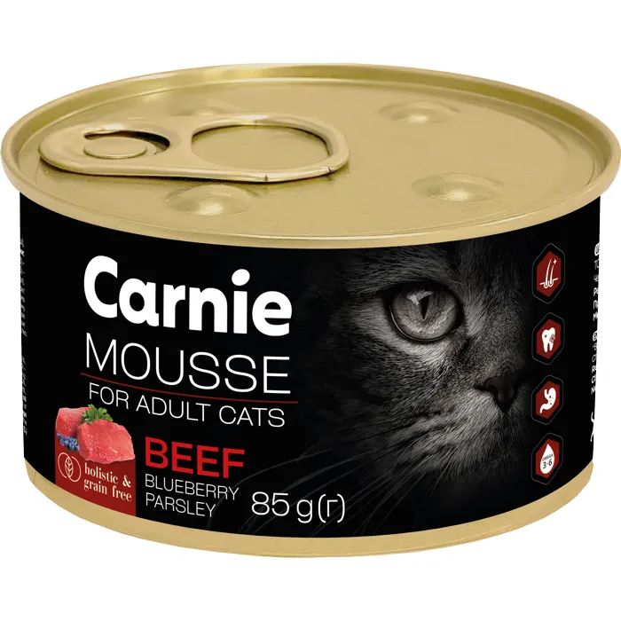 Паштет для кошек Carnie с говядиной, черникой, петрушкой и желе 85 г (4820255195513)