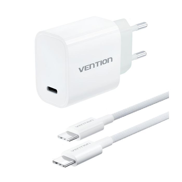 Зарядний пристрій Vention 1xUSB-C PD30W + cable USB-C to USB-C white (G18W0-EU)