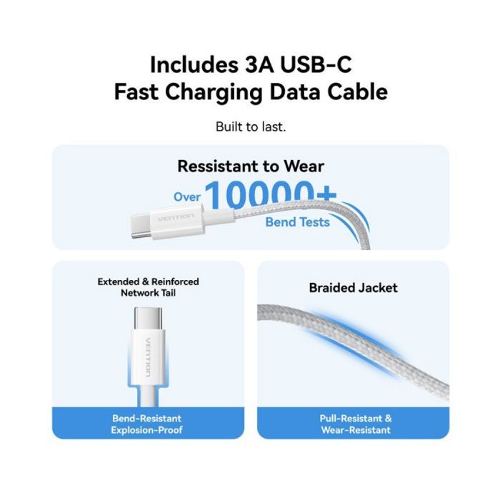 Зарядний пристрій Vention 1xUSB-C PD30W + cable USB-C to USB-C white (G18W0-EU) зображення 4