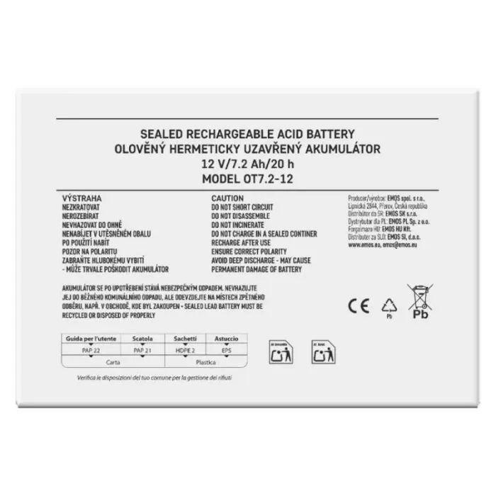 Батарея до ДБЖ EMOS 12V 7.2Ah (B9654) зображення 7