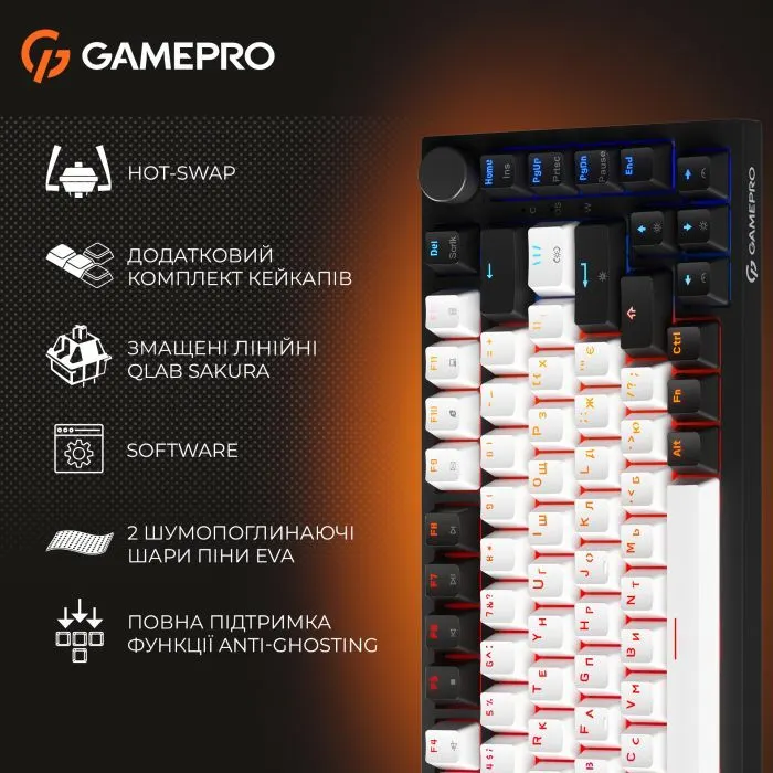 Клавиатура GamePro MK160 V2 Warden QLAB Sakura Linear RGB USB UA Black (MK160-V2-B-QS) изображение 19