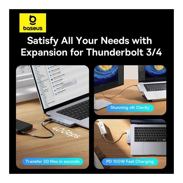 Концентратор Baseus USB-C 5-in-1 3xUSB 3.0 + 1xUSB-C 40Gbps + 1xHDMI 4K30Hz gray (B00052801811-04) зображення 11