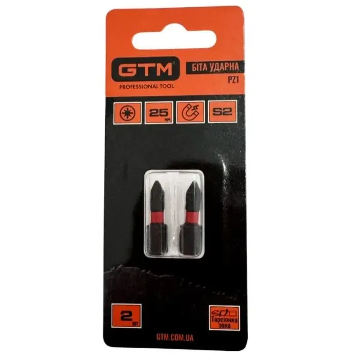 Набор бит GTM ударных, PZ1, 25мм, 2шт. (SBI-Z1-25B)