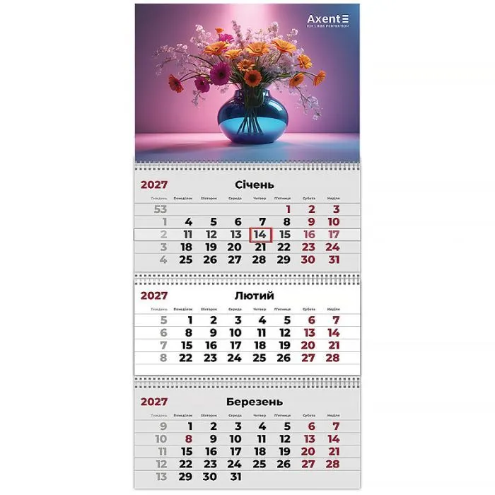 Календар Axent настінний квартальний 2027 рік 3 пр. Magic Flowers 3 (8803-27-27-A)