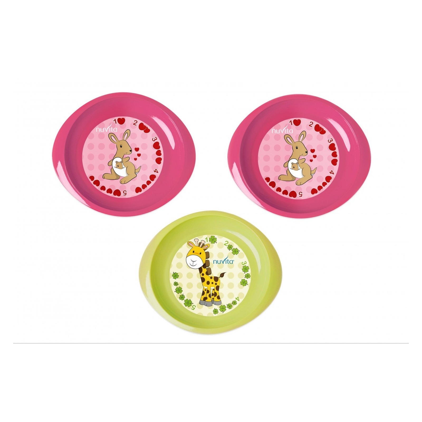 Тарелка детская Nuvita 6 міс+ 3шт. мелкие розовые и салатовая (NV1428Pink)