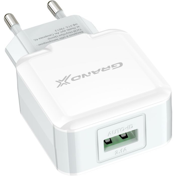 Зарядное устройство Grand-X USB 5V 2,1A White + cable USB -> Lightning, Cu (CH03LTW) изображение 3