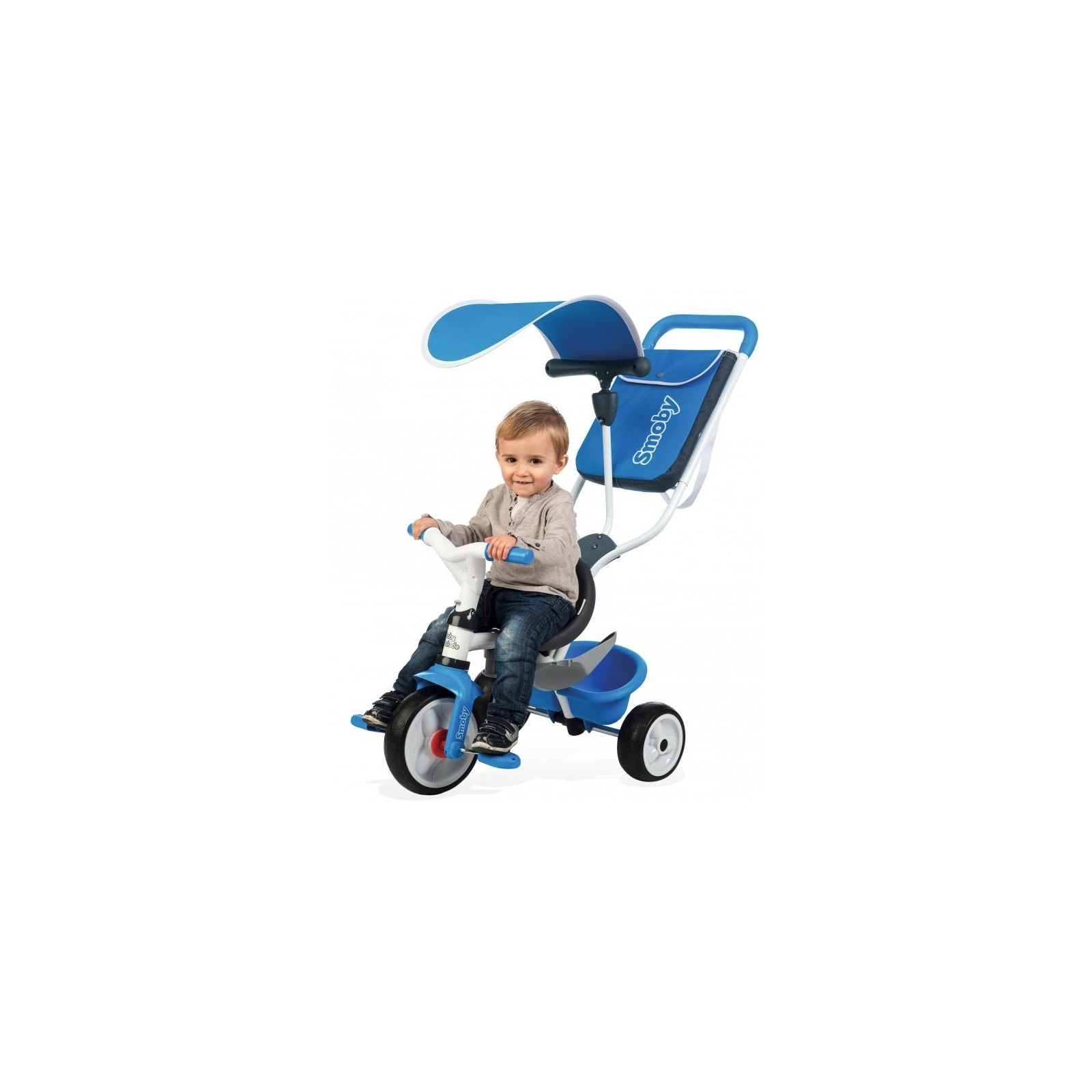 Дитячий велосипед Smoby з козирком, багажником та сумкою Синій (741102) зображення 6
