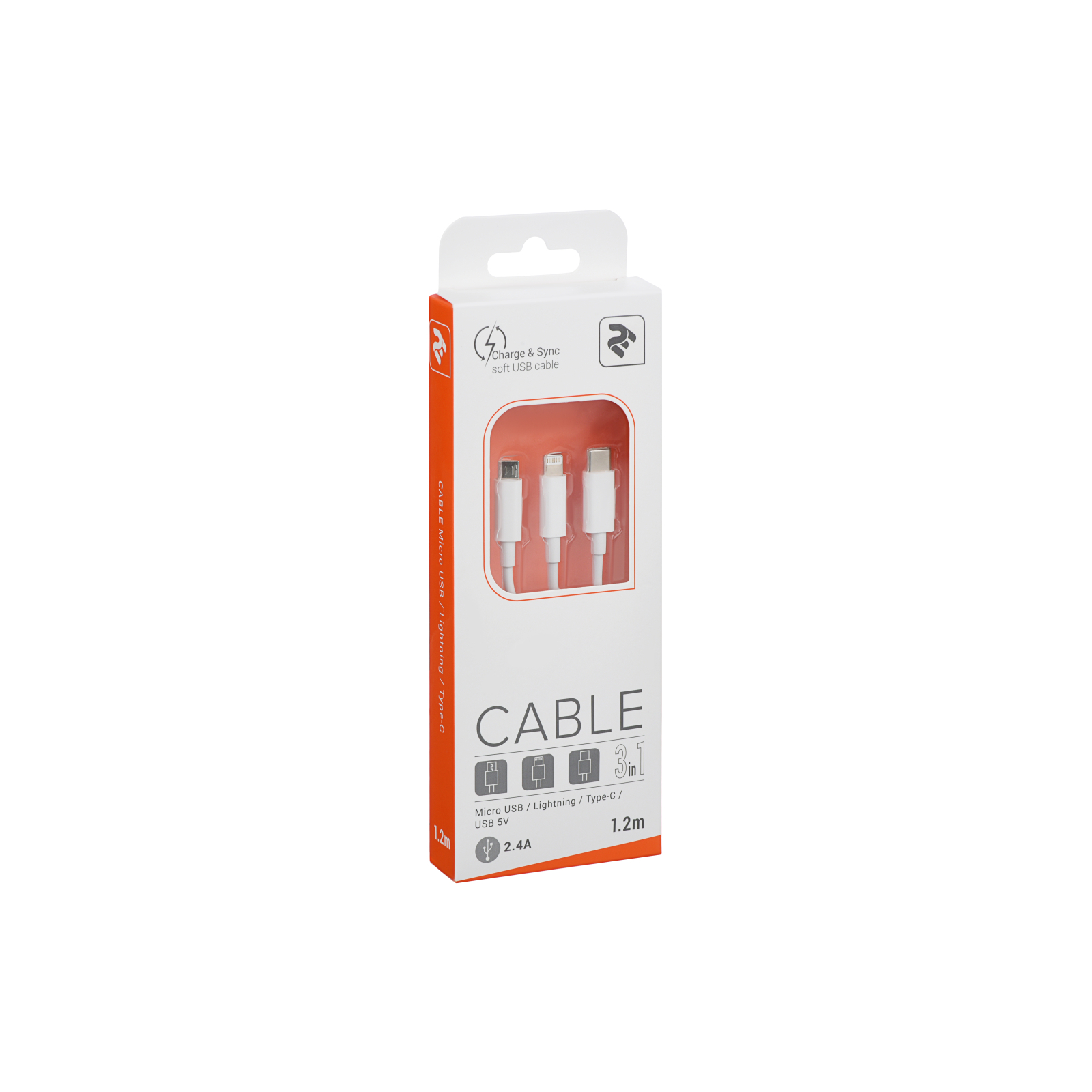 Дата кабель USB 2.0 AM to Lightning + Micro 5P + Type-C 1.2m white 2E (2E-CCMTLAB-WT) зображення 3