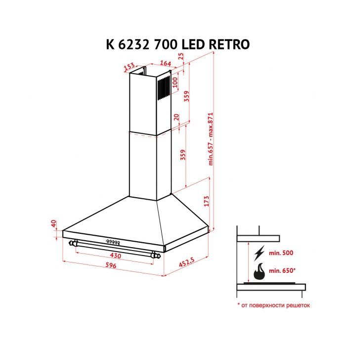 Витяжка кухонна Perfelli K 6232 BL 700 LED RETRO зображення 9