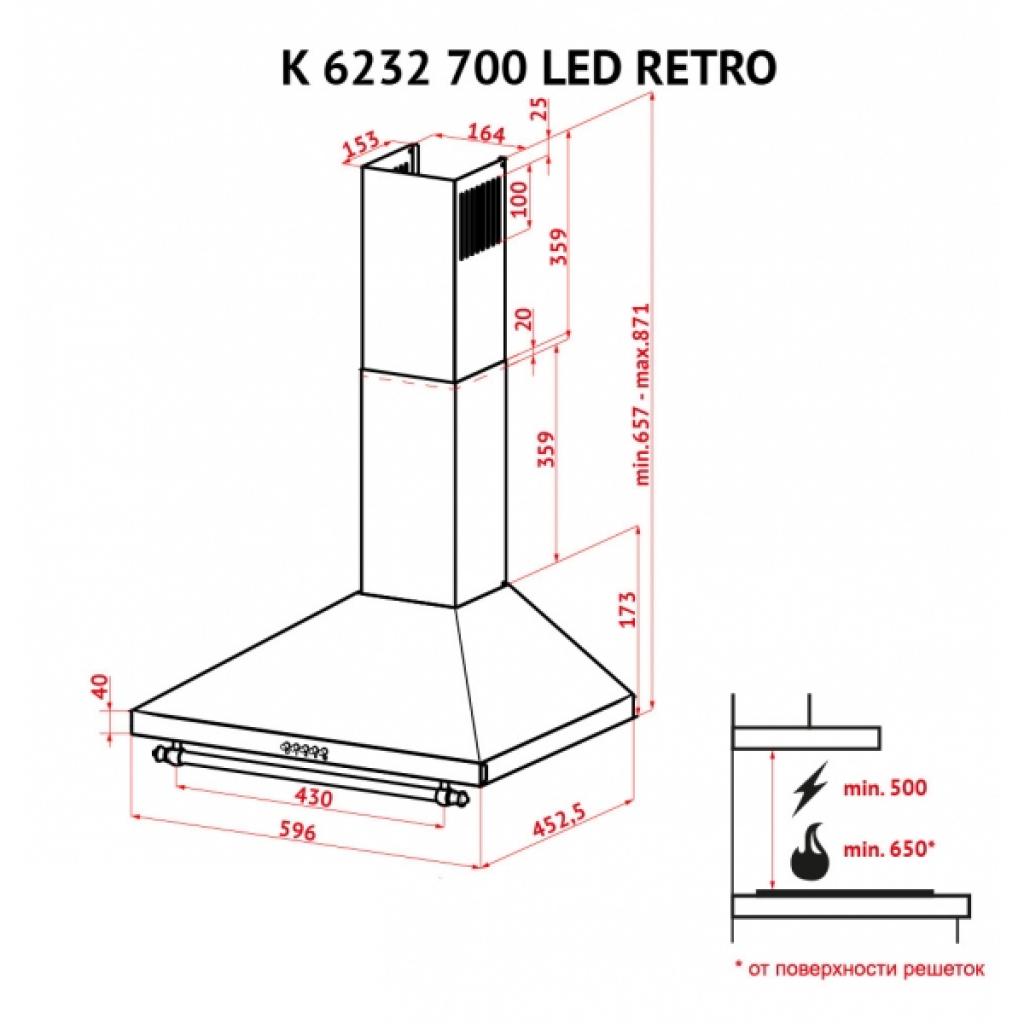 Вытяжка кухонная Perfelli K 6232 IV 700 LED RETRO изображение 9