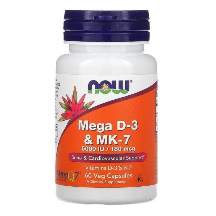 Витамин Now Foods Витамины D-3 & MK-7, 5000 МЕ / 180 мкг, 60 капсул (NOW-00384)