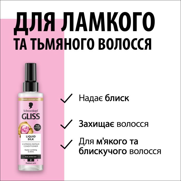 Кондиціонер для волосся Gliss експрес Liquid Silk 200 мл (9000100256087) зображення 4