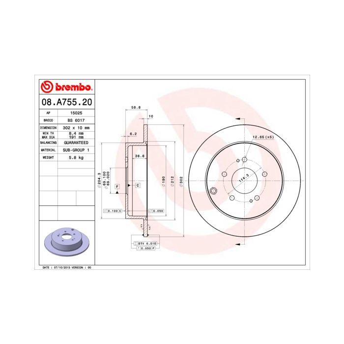Тормозной диск Brembo 08.A755.20