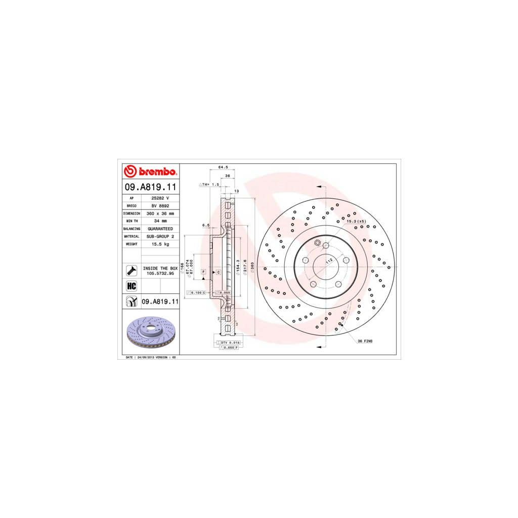 Тормозной диск Brembo 09.A819.11