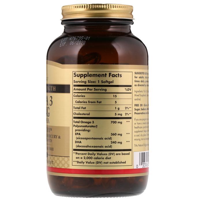 Жирные кислоты Solgar Омега-3, ЭПК и ДГК, Triple Strength, 700 мг, 120 желатиновы (SOL-02053) изображение 2