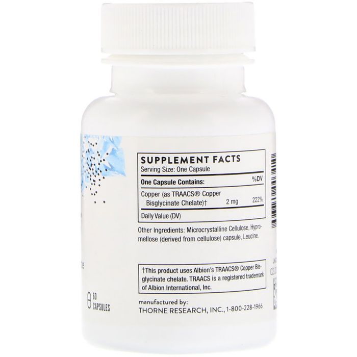 Минералы Thorne Research Медь (Бисглицинат), Copper Bisglycinate, 60 капсул (THR-00341) изображение 2