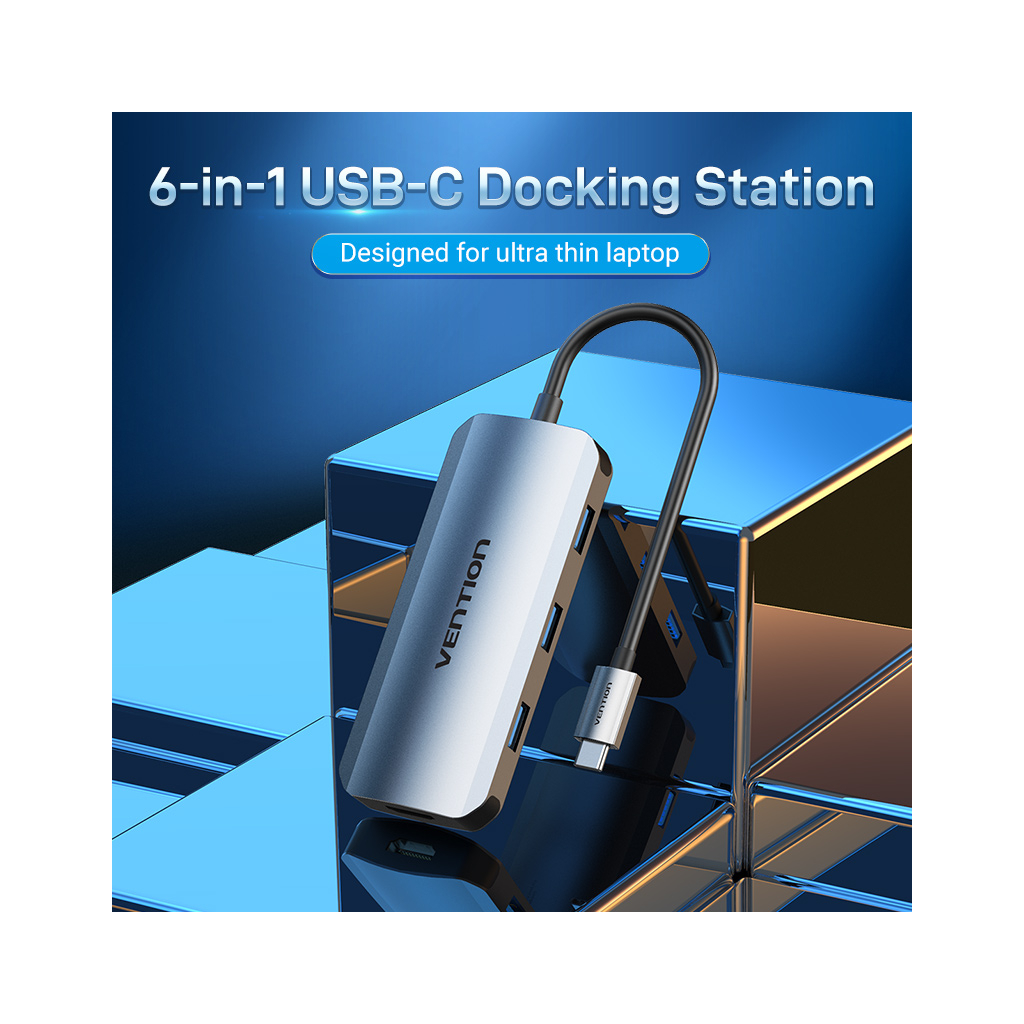Концентратор Vention USB3.1 Type-C --> HDMI/USB-C Gen 1/USB 3.0x3/PD 100W Hub 6-i (TOFHB) зображення 3