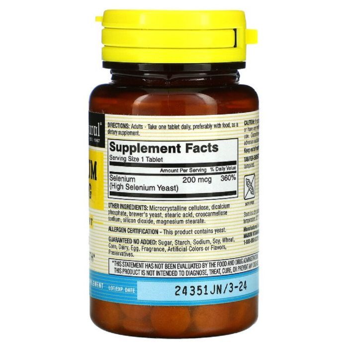 Мінерали Mason Natural Селен 200 мкг, Selenium, 60 таблеток (MAV-12495) зображення 2